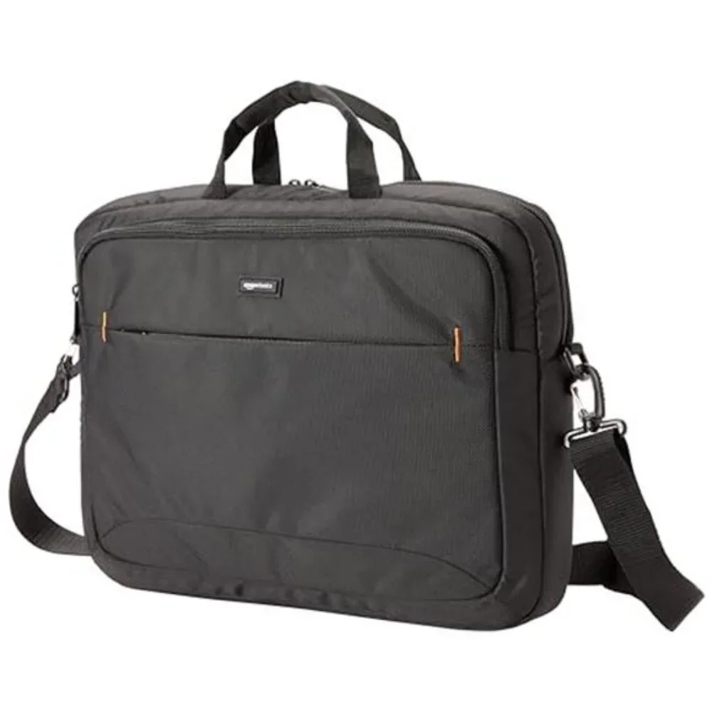 Laptop Shoulder Bag with Compartments, 17.3-inch, Black, Large
